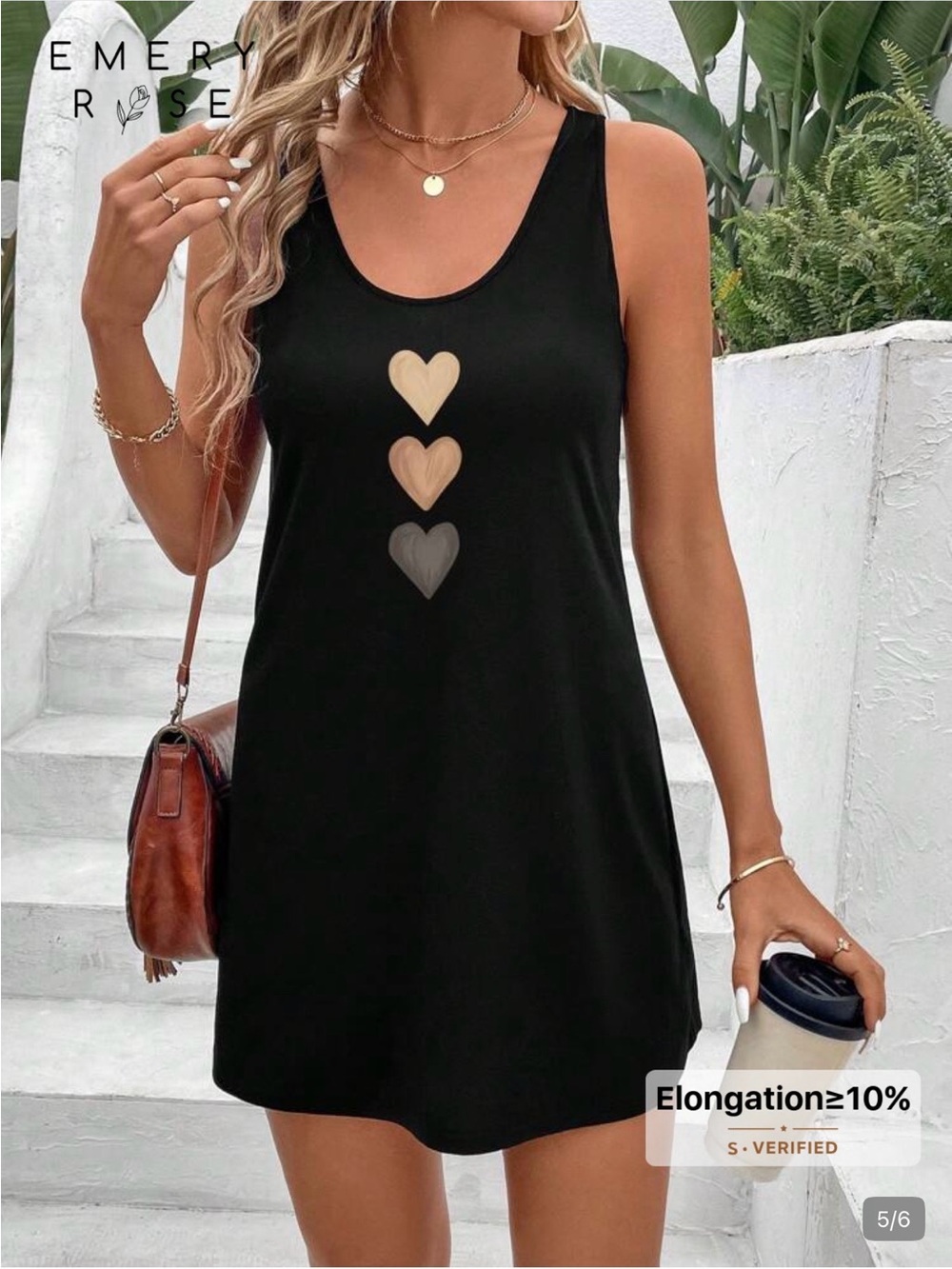 Emery Rose Black Sleeveless Mini Dress with Stacked Hearts - Picture 1 of 6